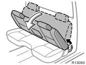 Folding seatback (non split bench seat) Armrest CAUTION Pull the seatback lock release lever and fold down the seatback.