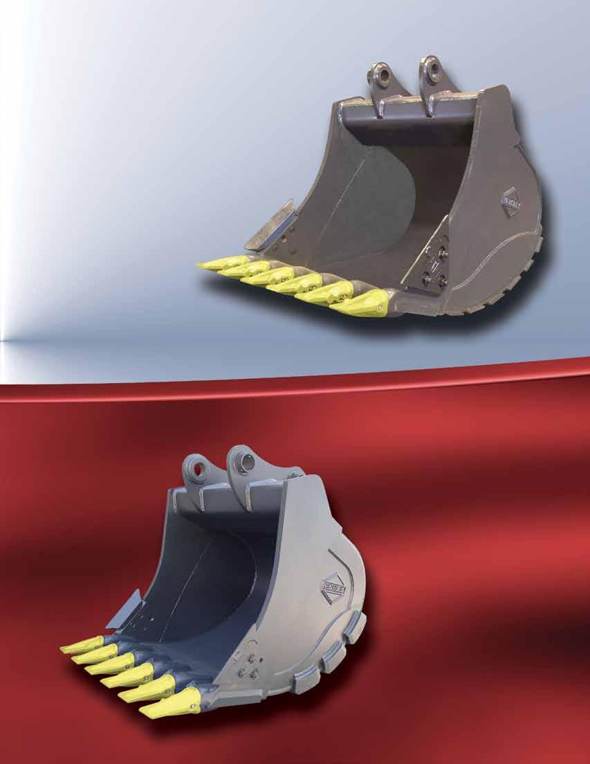 HPS BUCKET Formed Beam Upper Structure Two Piece Blade (T-1) HEAVY DUTY PLATE LIP BUCKET WITH WEAR PLATE AND WEAR STRIPS Side Kick Plate Dual Taper / Dual Radius Design One Piece Blade (T-1) Side