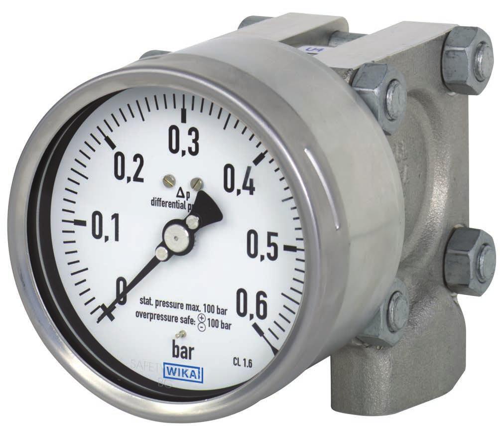 Pressure Differential pressure gauge For the process industry Models 732.14, 762.14, high overload safety up to 40, 100 or 400 bar WIKA data sheet PM 07.