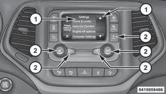 UCONNECT SETTINGS The Uconnect system uses a combination of buttons on the touchscreen and buttons on the faceplate located on the center of the instrument panel that allow you to access and change