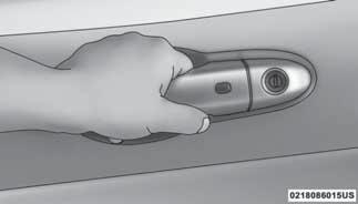 For emergency exit with the system engaged, move the lock knob up (unlocked position), roll down the window, and open the door with the outside door handle. WARNING!