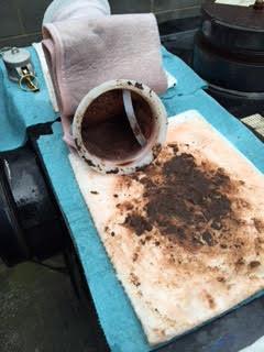 - Dirty (Clogged) Fuel Polishing Filter that was used to extract algae & sediment from the