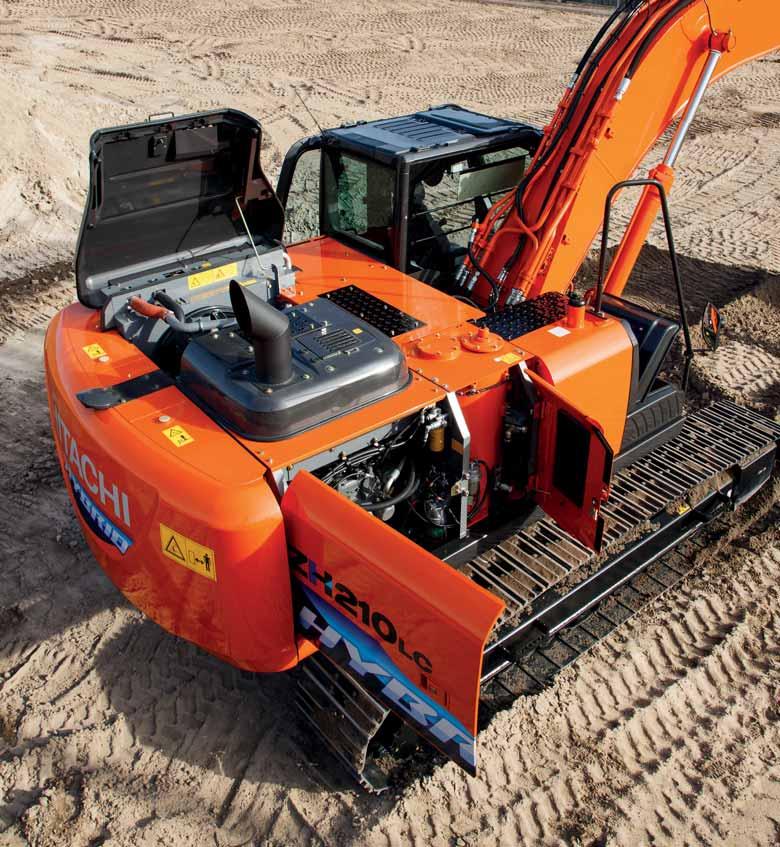 ZH210LC-5 MAINTENANCE Like all new Hitachi medium excavators, the ZH210-5 has a series of easily accessible features for routine cleaning and maintenance.