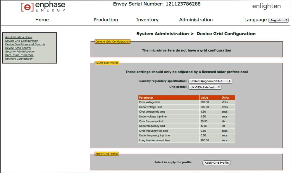 The System Administration screen appears. f. From the Admin menu, select Device Grid Configuration. Click to select Device Grid Configuration The Grid Configuration screen appears.
