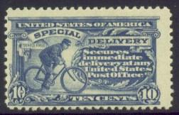 U.S. SPECIAL PURPOSE ISSUES SPECIAL DELIVERY STAMPS 1885 "AT A SPECIAL DELIVERY OFFICE", PERFORATED 12 E1 10 Messenger, blue... 400.00 235.00 135.00 105.00 62.50 37.50 E1 Original Gum... 675.00 400.
