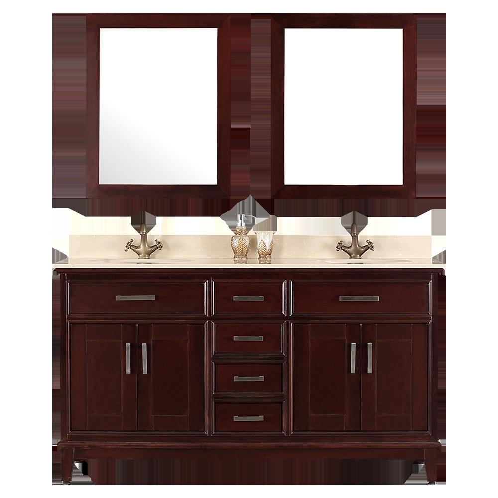 Augusta 60 Solid Wood Bathroom Vanity, Cream Quartz Top with Double Oval