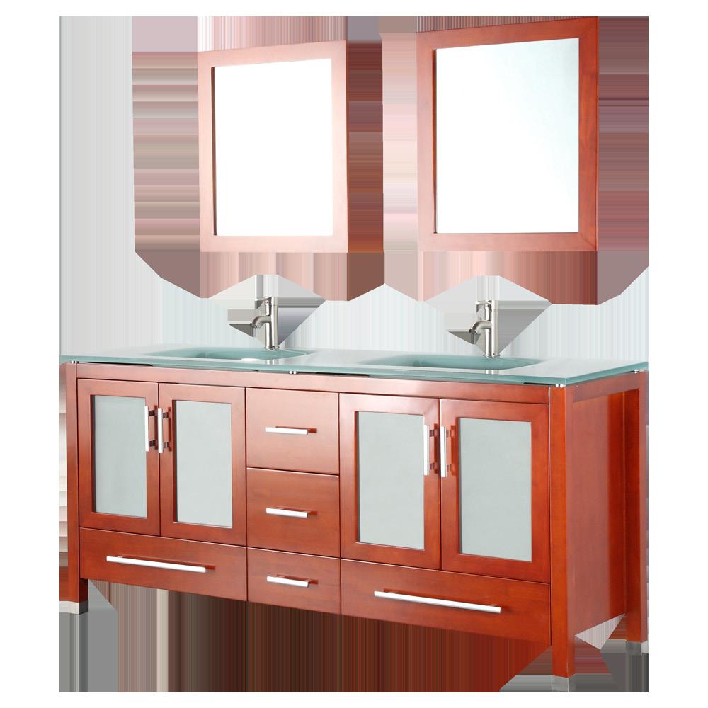 Amara 36 Floor standing, All Wood Vanity. One Piece Frosted Glass Top with Integrated Basin. Frosted Glass Door Inlays. Mirror Included.