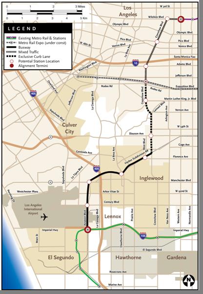 BRT Alignment Alternative Alignment Wilshire Corridor to Metro Green Line Via Crenshaw Boulevard and Harbor Subdivision Connections Future LAX People Mover