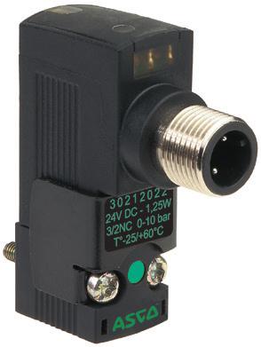 MINI-SOLENOID VALVES ISO 58 (CNOMO, 5) interface direct operated, pad mounting body connection M or with cable ends NC / Series 0 FEATURES Compact, monobloc solenoid pilot valve with M connector or