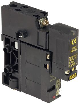 The equipment can be fitted on standard symmetrical DIN rail 4 5 / (NC) MODULE 4 0 9 8 7 6 Common supply tag Common exhaust Standard symmetrical DIN rail 4 Common supply pressure 5 Pneumatic signal 6