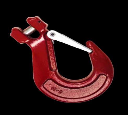Safety latch to prevent load disengagement Stainless steel latch and spring to prevent rust Clevis opening prevents the use of wrong chain size Traceability code,