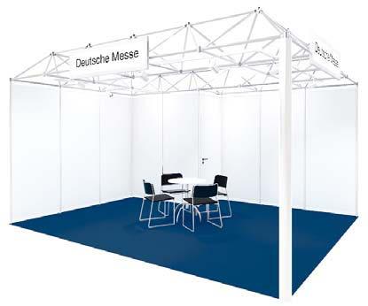 Modular stands Deutsche Messe Type B modular stand Modular stand, recommended for smaller stand sizes. Rental price for basic fittings, including assembly and dismantling: 94 per m 2 and event.