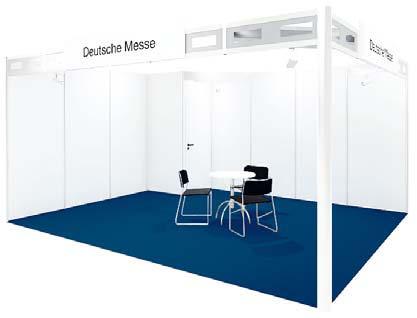 Deutsche Messe Modular stands Type A modular stand Modular stand, recommended for smaller stand sizes. Rental price for basic fittings, including assembly and dismantling: 77 per m 2 and event.