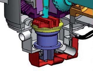 Maintenance-free overload relief manifold and valve. Internal counterweights enable the crusher to be balanced at all times. Head skirt protects counterweights and seals.
