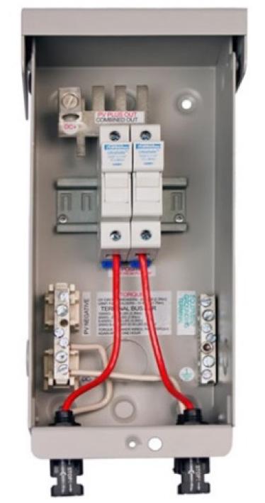 Source: AltE Store Source: Wiley Figure 5. Examples of different size combiner boxes. The positive (+) lead is connected to the fuse. The negative (-) lead is connected to grounded buss bar.