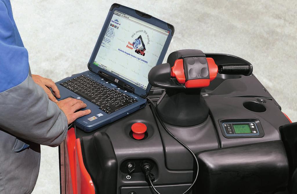 The on-board diagnostics and CAN bus interface gives the service technician immediate access to all truck data for parameter settings, troubleshooting and preventive
