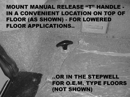 side-to-side.) Refer to Figure 8. Mount the T-handle of the manual release cable in the floor of the van.