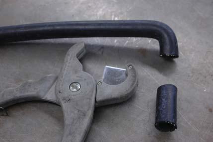 Cut off the short end of the two 4 x 60 x ¾ elbow hoses, leaving a little more than 1 of the short end