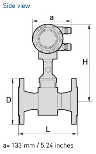 Page 11 Dimensions and weights (metric) Flange version EN 1092-1 Size Pressure rating Dimensions [mm] DN PN d D L H I Weight [kg] With pressure sensor Without pressure sensor 15 40 17.