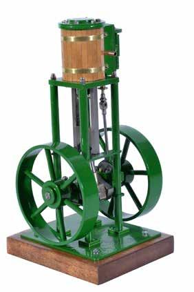 slide valve and spoked flywheel 22cm inches in diameter. The model mounted on wooden plinth 30cm by 15cm. Overall height 30cm.