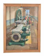 143 Stuart Barraclough - Gouache of Yorkshire mill engine room interior, being a