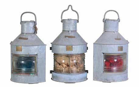 50-70 160 Three galvanise finished ships lamps, Port,