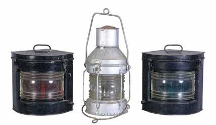 163 A collection of three painted ships lamps, Port, Starboard and Masthead.