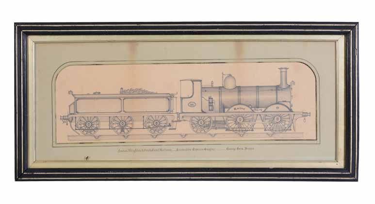 167 Wood Joseph - Pencil drawing of London, Brighton & South Coastal Railway Express Locomotive Rhone, Original pencil drawing signed by Joseph Wood