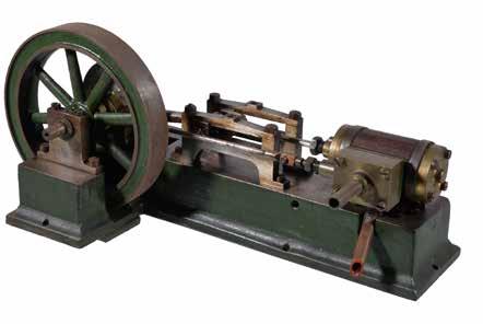 150-250 71 An early 20th century live steam model of a horizontal mill engine, having six spoked flywheel finished with green paintwork