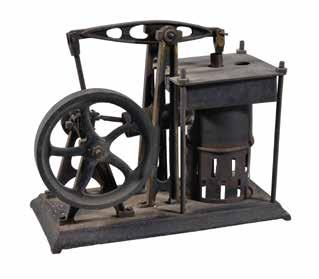 74 An early model of a beam engine, with five spoked flywheel, A shaped frame supports to