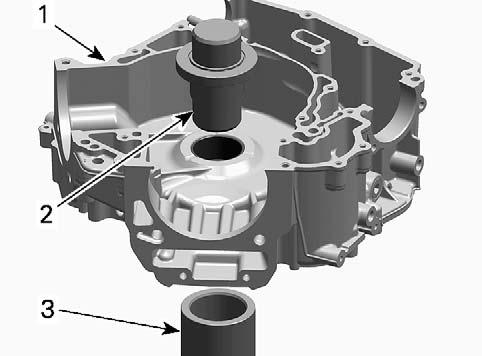 Damages to crankcase halves may occur if this procedure is not performed correctly. NOTE: Always use a press for removal of plain bearings.