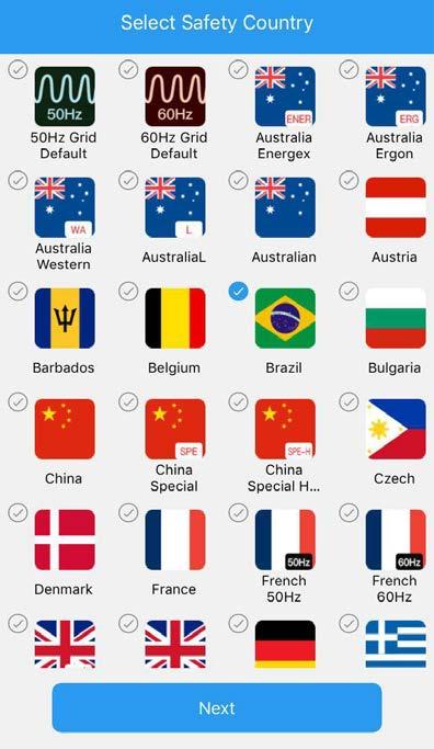 - Scroll up on the page to show more options - If you did not find your local safety country, please select 50Hz Grid Default or 60Hz