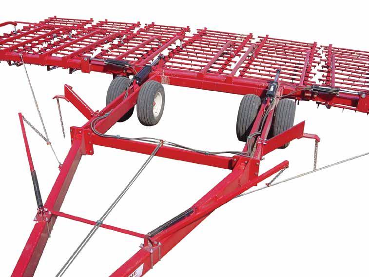 McFARLANE HARROW CARTS 16-BAR FORWARD FOLD HARROW 6 x6 Tubular center and wing frame Dual 11L-15 8 ply tires with HD 3560 lb Hubs standard *Walking axle option available Twice the Coverage,