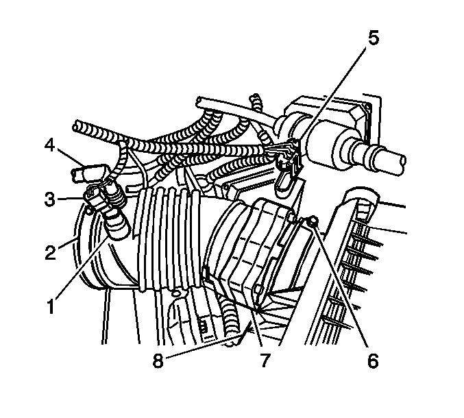 1. Loosen the air cleaner intake duct clamps (2,6). 2. Remove the PCV tube (4) from the air cleaner intake duct. 3. Disconnect the intake air temperature (IAT) sensor electrical connector (3). 4.