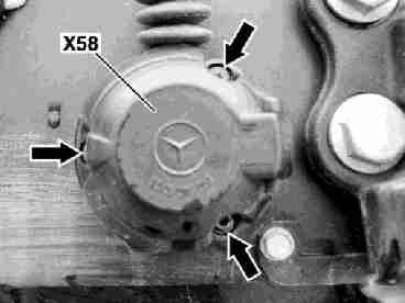 8x32 mm. As of VIN A289565, X754620. 1.2 Fasten socket (X58) to rear end member using three screws (arrows). P31.