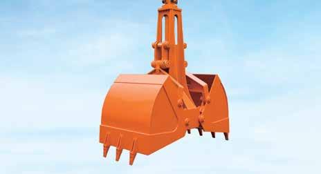 A roller-support sliding mechanism reduces the load on the clamshell bucket cylinders. This enhances durability and allows the machine to dig deeper and more productively.