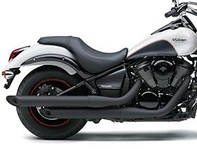 DUAL SLASH CUTS Big slash-cut mufflers look great and contain emission reducing honeycomb catalyzers. Satin black finish for extra attitude. Dual pipes that have a low-slung, dark attitude.
