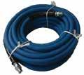 0 Solution Hose Blue 50 feet, gray, steel-braided Handles up to 250 F and 1,500 PSI Tight-bend radius capability 1/4" male swage fittings and a black poly heat shield 50 feet of 3/8" Goodyear