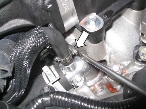 Install the 3/8" Engine Bottle Degas Hose from the engine degas bottle to the fitting by