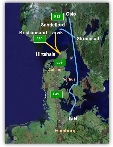 Color Line er en viktig bro mellom Norge og Kontinentet 6 skip, 4 linjer og 7 havner 2.