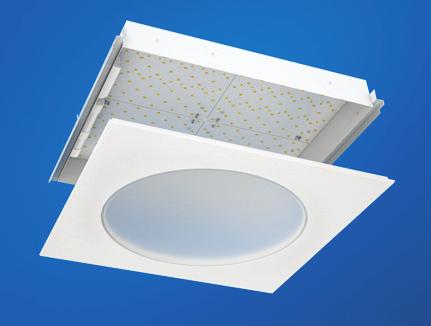 The luminaire housing rests on the T-profiles and the SwitchDIM/DALI and standard on/off ballasts are fastened to the grid or tile with velcro.