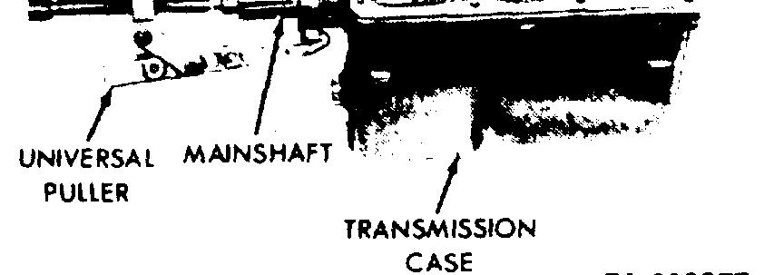 Hold the mainshaft in the rear position as illustrated in figure 3-28. and tilt the front of the shaft upward. Slide the mainshaft from the first and reverse gear, leaving the gear in the case.