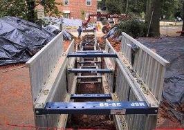 Vertical shores are designed to be installed and removed 100% from the top of the trench; and can be used as spot bracing for repair situations, or can be used for production trenching.