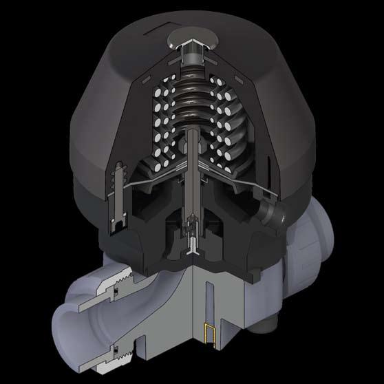 1 2 3 4 1 Diaphragm actuator in PP-GR characterized by its robust construction. In the configuration Normally Closed, the upper part is equipped with steel reinforcement.