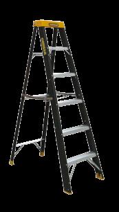 Single Sided Step Ladders Double Sided Step Ladders Single Sided Step Ladder Material: Fibreglass 120kg Industrial Height: 1.8m (6ft) Weight: 8.