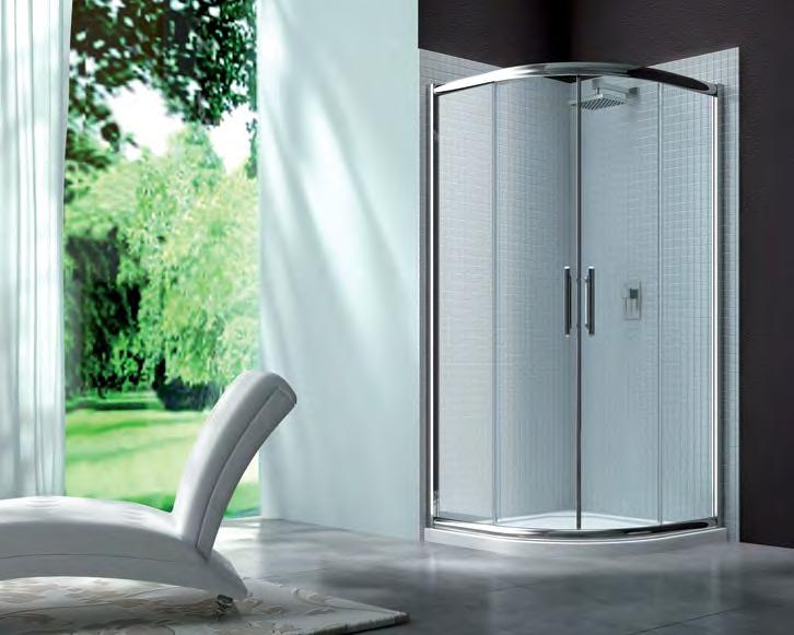 2 Door Quadrant The 6 Series Quadrants have it all, 1900mm high with a beautiful chrome elliptical frame, 6mm toughened glass, designer handles and quick release double rollers for easy access to