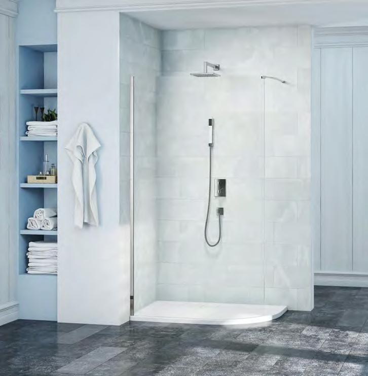 Wetrooms Curved Showerwall Wetrooms The beautiful curved glass of the new 8 Series Curved Showerwall follows the contour of your offset quadrant tray, giving a softer finish.