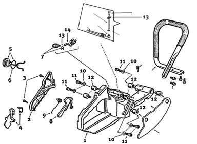 4. SPARE PARTS DIAGRAM 680GC SERVICE MANUAL FUEL TANK AND HANDLE ASSEMBLY For saws with serial numbers starting 977.