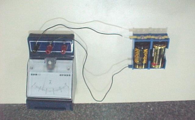 12. Now connect two cells in parallel as shown in the following picture. Make sure the positive wire is connected to the terminal with a low voltage range again. (eg.