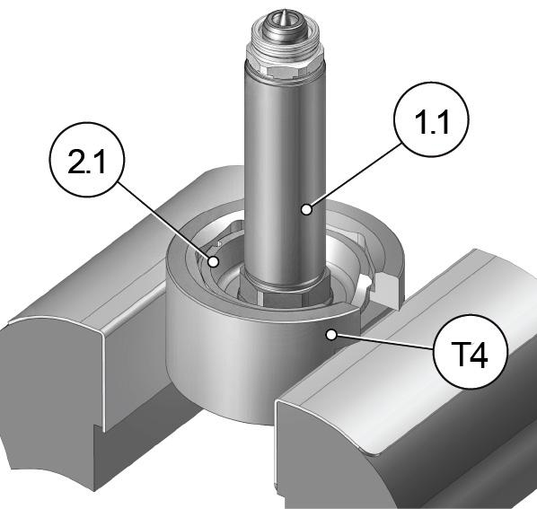 For work on the nozzle (with assembled nozzle head), the nozzle must be clamped in a vice via using the tool holder (4). It is not allowed to clamp the nozzle in a vice directly.
